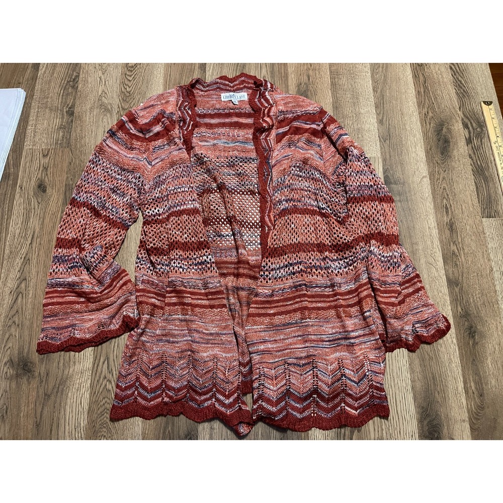 Liberty Lane Sweater, Women's Plus Size 2X, Red Blue White, Open Cardigan